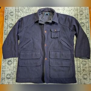 Vintage Mens Ralph Lauren Wool Fisherman Coat,Navy Blue,Size Large